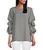 Color:Gingham - Image 1 - Slim Factor by Investments Black Gingham Print Boat Neck Three Tier Sleeve Top