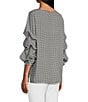 Color:Gingham - Image 4 - Slim Factor by Investments Black Gingham Print Boat Neck Three Tier Sleeve Top