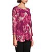 Investments Slim Factor by Investments Kiki Blur Print Crew Neck Long Sleeve Ruffled Hem Lined Top, Color:Magenta Purple Blur - Image 3