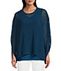 Slim Factor by Investments Morgan Boat Neck 3/4 Sleeve Lined Crochet Twofer Top - Image 1
