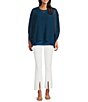 Slim Factor by Investments Morgan Boat Neck 3/4 Sleeve Lined Crochet Twofer Top - Image 3