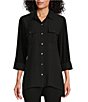 Color:Black - Image 1 - Slim Factor by Investments Bridget 3/4 Sleeve Button Front High-Low Top