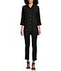 Color:Black - Image 3 - Slim Factor by Investments Bridget 3/4 Sleeve Button Front High-Low Top