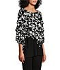 Color:Cascade Ikat - Image 3 - Slim Factor by Investments Cascade Ikat Floral Print Boat Neck 3/4 Tiered Sleeve Top