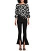 Color:Cascade Ikat - Image 5 - Slim Factor by Investments Cascade Ikat Floral Print Boat Neck 3/4 Tiered Sleeve Top