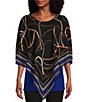 Color:Royal Chain - Image 1 - Slim Factor by Investments Chain Print Round Neck 3/4 Sleeve Poncho