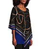 Color:Royal Chain - Image 3 - Slim Factor by Investments Chain Print Round Neck 3/4 Sleeve Poncho