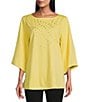 Color:Sunshine - Image 1 - Slim Factor by Investments Crew Neck 3/4 Sleeve Ponte Shell Heatset Tunic Length Top