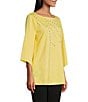 Color:Sunshine - Image 3 - Slim Factor by Investments Crew Neck 3/4 Sleeve Ponte Shell Heatset Tunic Length Top