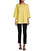 Color:Sunshine - Image 5 - Slim Factor by Investments Crew Neck 3/4 Sleeve Ponte Shell Heatset Tunic Length Top