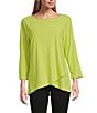Investments Slim Factor by Investments Crew Neckline High-Low Hem Back Button Top, Color:Bright Chartreuse - Image 1