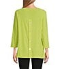 Investments Slim Factor by Investments Crew Neckline High-Low Hem Back Button Top, Color:Bright Chartreuse - Image 2