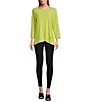 Investments Slim Factor by Investments Crew Neckline High-Low Hem Back Button Top, Color:Bright Chartreuse - Image 3