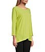 Investments Slim Factor by Investments Crew Neckline High-Low Hem Back Button Top, Color:Bright Chartreuse - Image 4