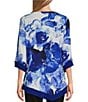 Color:Fading Floral - Image 2 - Slim Factor by Investments Fading Floral Print 3/4 Sleeve Asymmetrical Hem Knit Top