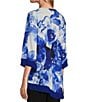 Color:Fading Floral - Image 5 - Slim Factor by Investments Fading Floral Print 3/4 Sleeve Asymmetrical Hem Knit Top