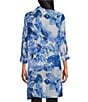 Color:Fading Floral - Image 2 - Slim Factor by Investments Fading Floral Print Point Collar 3/4 Sleeve Side Slit Button Front Duster