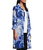 Color:Fading Floral - Image 4 - Slim Factor by Investments Fading Floral Print Point Collar 3/4 Sleeve Side Slit Button Front Duster
