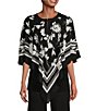 Color:Floral Scarf - Image 1 - Slim Factor by Investments Floral Print Round Keyhole Neck 3/4 Sleeve Poncho