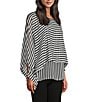Slim Factor by Investments Gingham Print 3/4 Sleeve Crew Neck Double Layer Top - Image 3