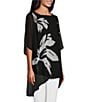 Color:Ikat Floral - Image 3 - Slim Factor by Investments Ikat Floral Print Boat Neck 3/4 Sleeve Lined Tunic