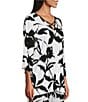 Color:Ikat Flower - Image 4 - Slim Factor by Investments Ikat Floral Print V-Neck 3/4 Sleeve Criss Cross Neck Coordinating Knit Tunic