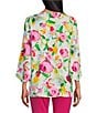 Color:Kaleidoscope Floral - Image 2 - Slim Factor by Investments Kaleidoscope Floral V Neck 3/4 Draped Sleeve Top