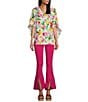 Color:Kaleidoscope Floral - Image 3 - Slim Factor by Investments Kaleidoscope Floral V Neck 3/4 Draped Sleeve Top