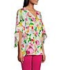 Color:Kaleidoscope Floral - Image 4 - Slim Factor by Investments Kaleidoscope Floral V Neck 3/4 Draped Sleeve Top