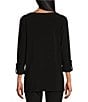Color:Black - Image 2 - Slim Factor by Investments Keyhole Square Grommet Neck 3/4 Roll-Tab Sleeve Top