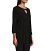 Color:Black - Image 4 - Slim Factor by Investments Keyhole Square Grommet Neck 3/4 Roll-Tab Sleeve Top
