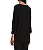 Color:Black - Image 5 - Slim Factor by Investments Keyhole Square Grommet Neck 3/4 Roll-Tab Sleeve Top