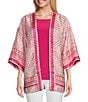 Color:Mosaic Tile - Image 1 - Slim Factor by Investments Mosaic Tile Open Front 3/4 Sleeve Kimono