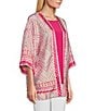 Color:Mosaic Tile - Image 3 - Slim Factor by Investments Mosaic Tile Open Front 3/4 Sleeve Kimono
