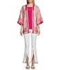 Color:Mosaic Tile - Image 5 - Slim Factor by Investments Mosaic Tile Open Front 3/4 Sleeve Kimono