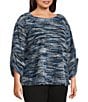 Investments Slim Factor by Investments Plus Alexa Boat Neck 3/4 Sleeve Fuzzy Knit Top, Color:Blue Combo - Image 3