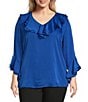 Slim Factor by Investments Plus Corinne V-Neck 3/4 Ruffle Sleeve Blouse - Image 1