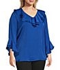 Slim Factor by Investments Plus Corinne V-Neck 3/4 Ruffle Sleeve Blouse - Image 3
