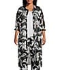 Color:Ikat Floral - Image 1 - Slim Factor by Investments Plus Ikat Floral Print Short Sleeve Point Collar Button Front Duster