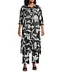 Color:Ikat Floral - Image 3 - Slim Factor by Investments Plus Ikat Floral Print Short Sleeve Point Collar Button Front Duster