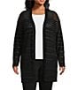 Investments Slim Factor by Investments Plus Long Sleeve Open-Front Mesh Cardigan, Color:Black - Image 1