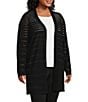 Investments Slim Factor by Investments Plus Long Sleeve Open-Front Mesh Cardigan, Color:Black - Image 3