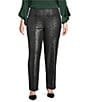 Investments Slim Factor by Investments Plus Ponte Knit No Waist Slim Straight Python Foil Coated Pants, Color:Python Foil - Image 1