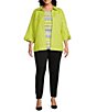 Investments Slim Factor by Investments Plus Size 3/4 Sleeve Open Front Jacquard Jacket, Color:Bright Chartreuse - Image 3