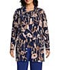 Investments Slim Factor by Investments Plus Size Bellwether Blue Long Sleeve Open-Front Cardigan, Color:Bellwether Blue/Falling Foliage - Image 1