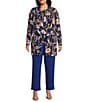 Investments Slim Factor by Investments Plus Size Bellwether Blue Long Sleeve Open-Front Cardigan, Color:Bellwether Blue/Falling Foliage - Image 5