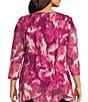 Investments Slim Factor by Investments Plus Size Kiki Blur Print Crew Neck Long Sleeve Ruffled Hem Lined Top, Color:Magenta Purple Blur - Image 2