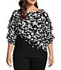 Color:Cascade Ikat - Image 1 - Slim Factor by Investments Plus Size Cascade Ikat Print Crew Neck 3/4 Tier Sleeve Top