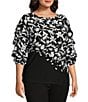 Color:Cascade Ikat - Image 3 - Slim Factor by Investments Plus Size Cascade Ikat Print Crew Neck 3/4 Tier Sleeve Top