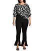 Color:Cascade Ikat - Image 4 - Slim Factor by Investments Plus Size Cascade Ikat Print Crew Neck 3/4 Tier Sleeve Top